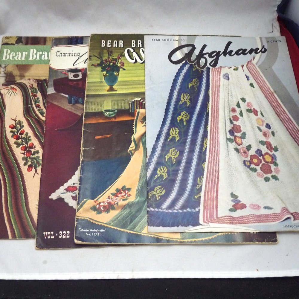 4 afghan knitting and crochet pattern books vintage 1930s 40s